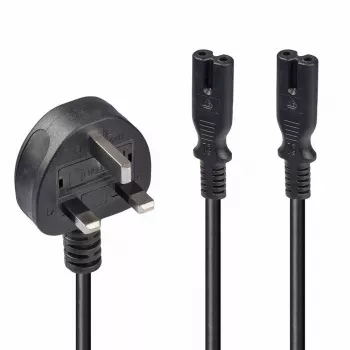 Lindy 2,5 m przedłużacz rozdzielający, wtyczka UK 3-pinowa na 2 x IEC C7, czarny