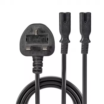Lindy 2,5 m przedłużacz rozdzielający, wtyczka UK 3-pinowa na 2 x IEC C7, czarny