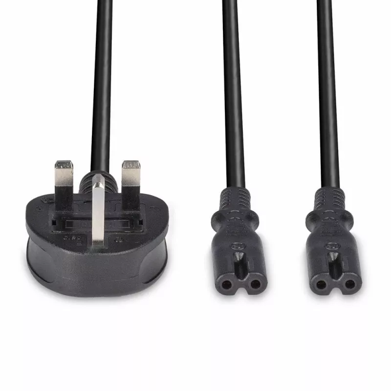 Lindy 2,5 m przedłużacz rozdzielający, wtyczka UK 3-pinowa na 2 x IEC C7, czarny
