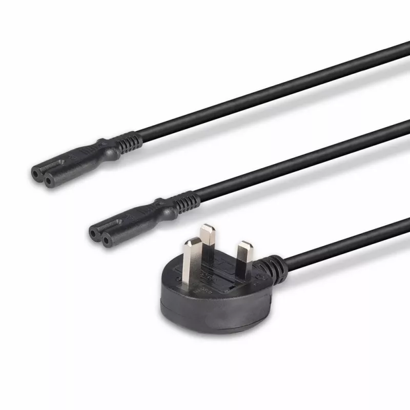 Lindy 2,5 m przedłużacz rozdzielający, wtyczka UK 3-pinowa na 2 x IEC C7, czarny
