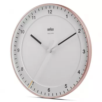 Zegar ścienny BRAUN BC 17 PW DCF — analogowy zegar sterowany radiowo DCF, różowo-biały