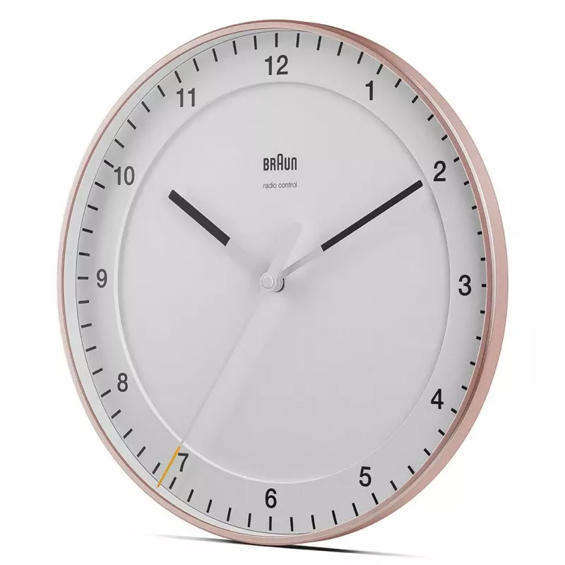 Zegar ścienny BRAUN BC 17 PW DCF — analogowy zegar sterowany radiowo DCF, różowo-biały