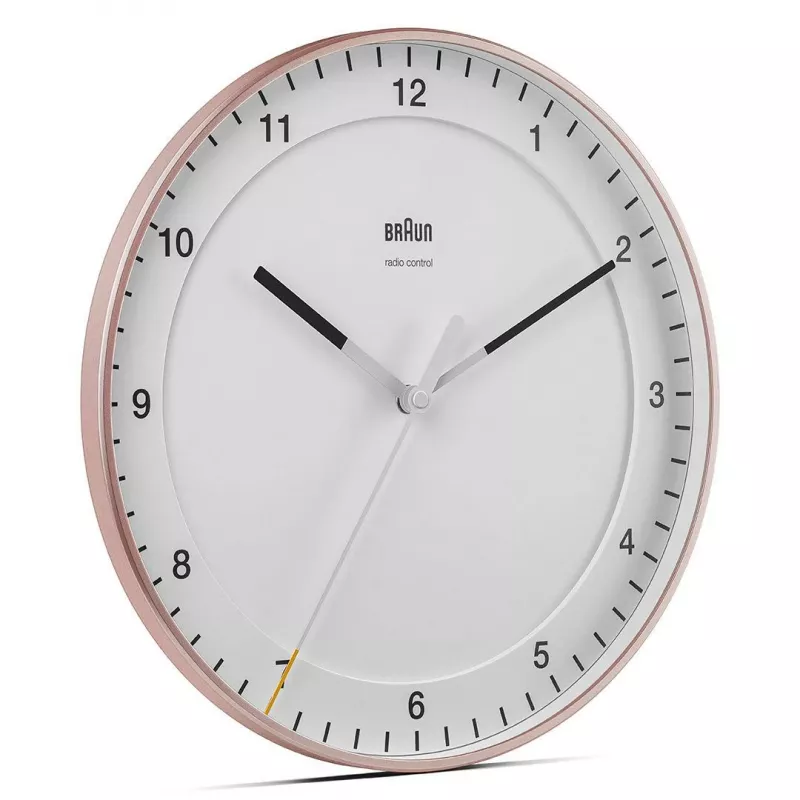 Zegar ścienny BRAUN BC 17 PW DCF — analogowy zegar sterowany radiowo DCF, różowo-biały