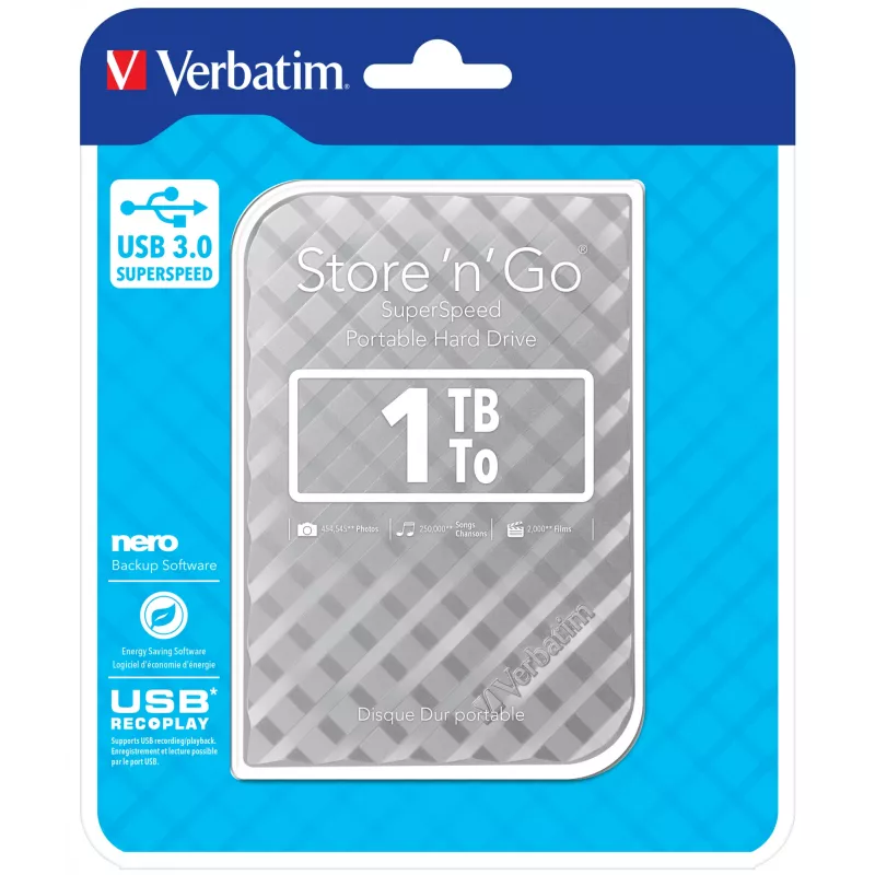 Verbatim Store 'n' Go USB 3.0 Hard Drive 1TB srebrny