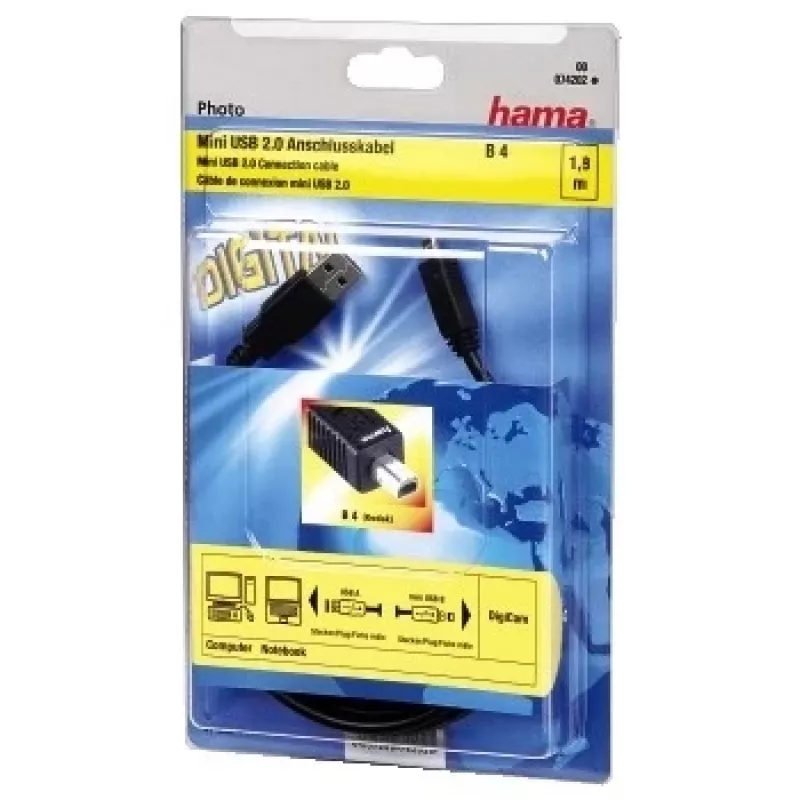 Hama USB 2.0 Kabel USB-A - mini USB-B (B4), 1,8 m, czarny