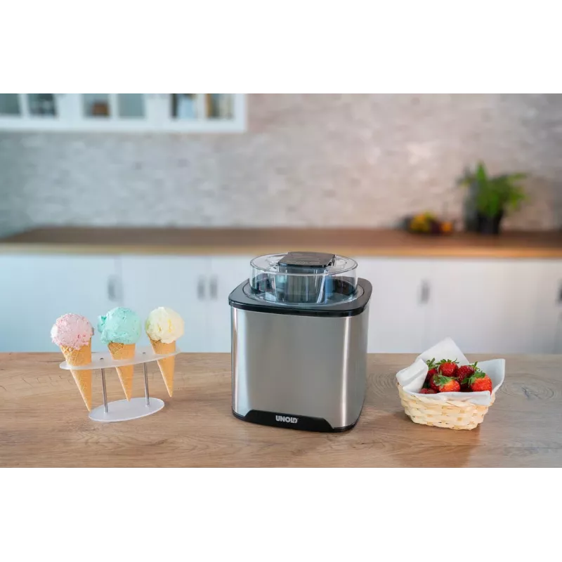 Unold Maszyna do lodów Gelato 1.5 L, Tradycyjna maszyna do lodów, 1.5 L, 1 miska, Czarny, Stal nierdzewna, 30 min, LCD