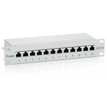 Equip 12-portowy panel krosowy ekranowany Kat.6, jasnoszary, RJ-45, złoto, Cat6, montaż w szafie rack, 1U, szary