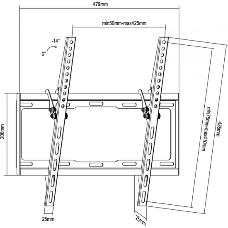 Equip 32 inch-55 inch uchylny uchwyt do montażu telewizora na ścianie, 81,3 cm (32 cale), 139,7 cm (55 cali), 200 x 200 mm, 400 x 400 mm, stal, czarny