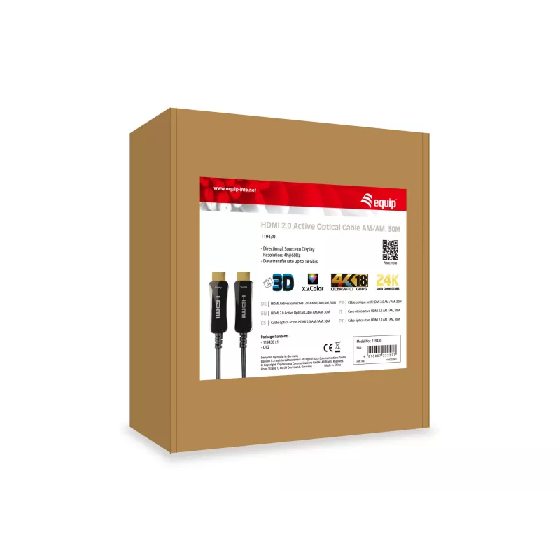 Kabel HDMI Equip HDMI 2.0 Aktywny Kabel Optyczny M/M 30m