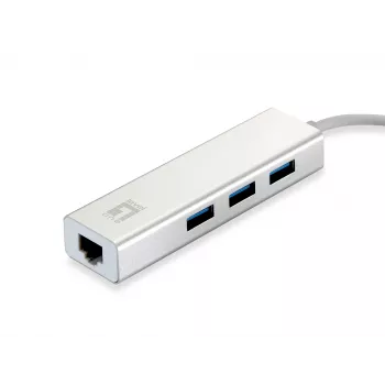 LevelOne Gigabitowy sieciowy adapter USB, koncentrator USB, przewodowy, USB, Ethernet, 1000 Mbit/s, srebrny, biały