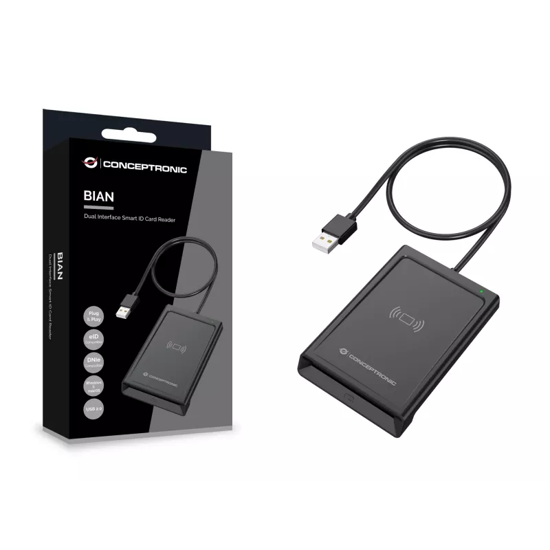 Conceptronic BIAN11B Dwunastoprzewodowy Inteligentny Czytnik Kart ID, USB 2.0, Near Field Communication (NFC), 1 m, Czarny, 100 g