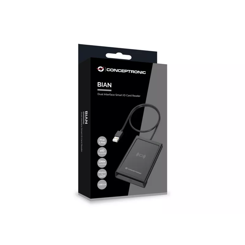 Conceptronic BIAN11B Dwunastoprzewodowy Inteligentny Czytnik Kart ID, USB 2.0, Near Field Communication (NFC), 1 m, Czarny, 100 g