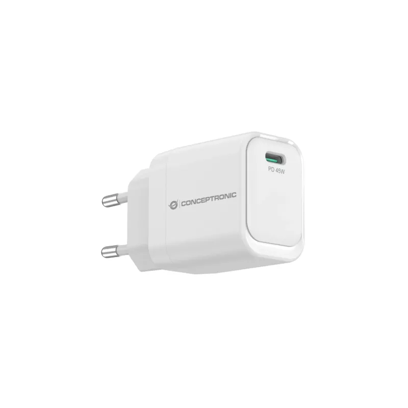 CONCEPTRONIC ALTHEA19W45 1-Portowa ładowarka USB-C 45W GaN z PD, PPS, 100–240V, biała
