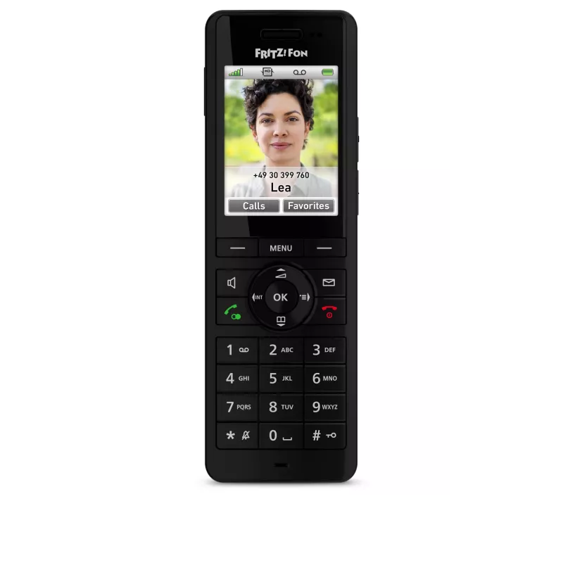 Bezprzewodowa słuchawka DECT AVM FRITZ! X6 czarna — głośnik, automatyczna sekretarka, identyfikacja numeru, książka telefoniczna na 100 wpisów