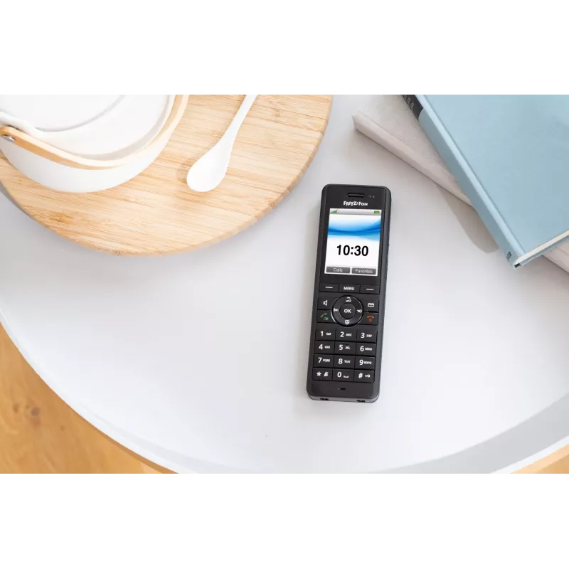 Bezprzewodowa słuchawka DECT AVM FRITZ! X6 czarna — głośnik, automatyczna sekretarka, identyfikacja numeru, książka telefoniczna na 100 wpisów