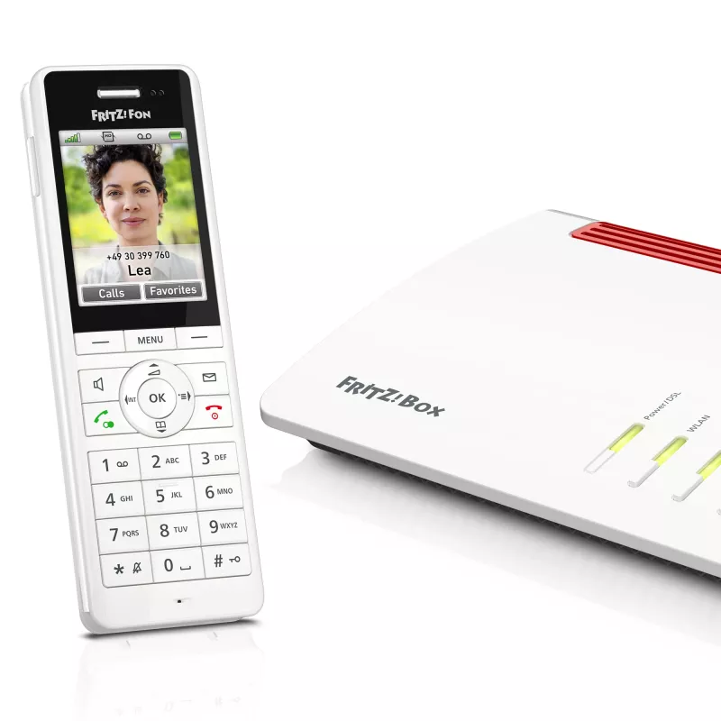 Słuchawka bezprzewodowa DECT FRITZ X6 biała International — głośnik, automatyczna sekretarka, książka telefoniczna na 100 wpisów