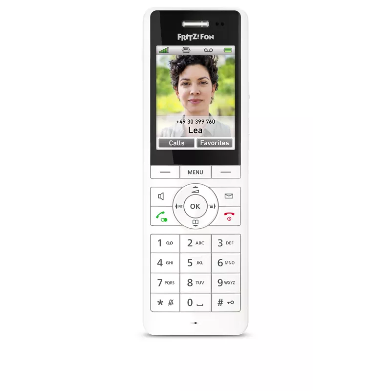 Słuchawka bezprzewodowa DECT FRITZ X6 biała International — głośnik, automatyczna sekretarka, książka telefoniczna na 100 wpisów
