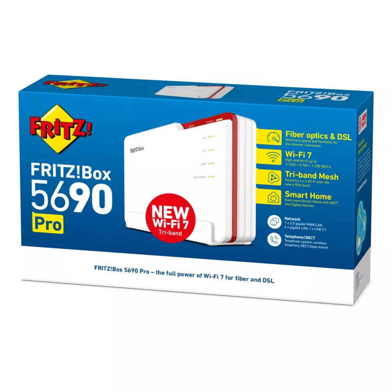 Box FRITZ! 5690 Pro International router bezprzewodowy 2.5 Gigabit Ethernet Tri-band (2.4 GHz / 5 GHz / 6 GHz) Biały