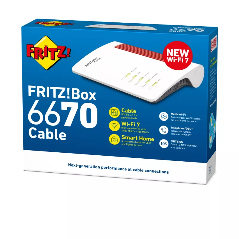FRITZ!Box 6670 kabel Edition International router bezprzewodowy 2,5 Gigabit Ethernet Dwupasmowy (2,4 GHz / 5 GHz) Czerwony, Biały