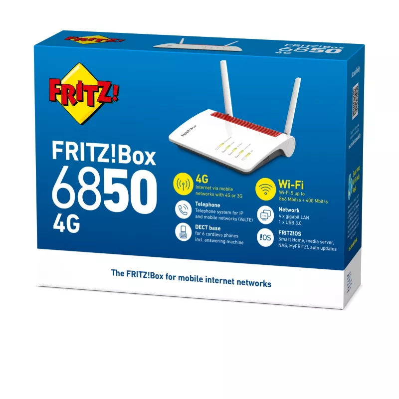 Router bezprzewodowy Box FRITZ 6850 4G International Gigabit Ethernet dwupasmowy (2.4 GHz / 5 GHz) Biały