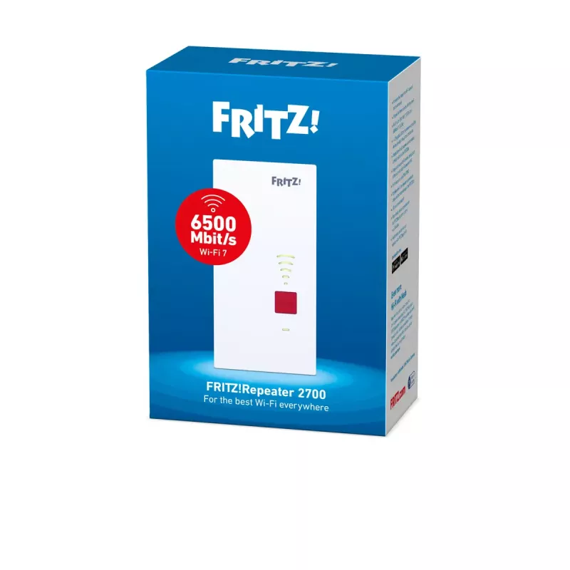 Wzmacniacz Wi-Fi AVM FRITZ! 2700 (Dwupasmowy, Wi‑Fi 7 802.11be, 6500 Mbit/s, 2,5 GbE, anteny wewnętrzne)