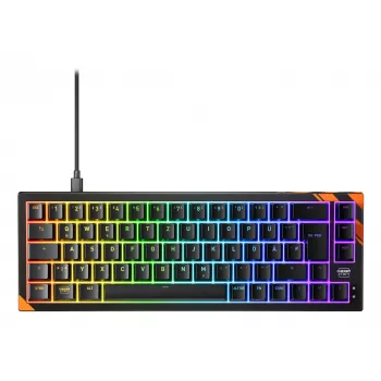 Mechaniczna klawiatura gamingowa Cherry K5 Pro TMR Compact — układ 65%, QWERTZ, podświetlenie RGB, przewodowa USB, kabel 2 m, czarno-pomarańczowa
