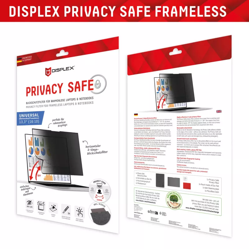 Displex PRIVACY SAFE 2-kierunkowy zdejmowany filtr prywatyzujący do laptopów 13,3 cala (16:10)