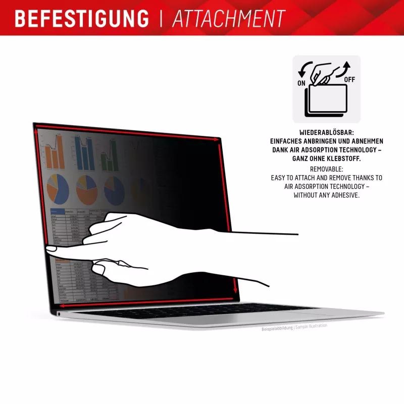 Displex PRIVACY SAFE zdejmowany 2-kierunkowy filtr prywatyzujący do laptopa/notebooka (bezramkowy) 16'' (16:10)