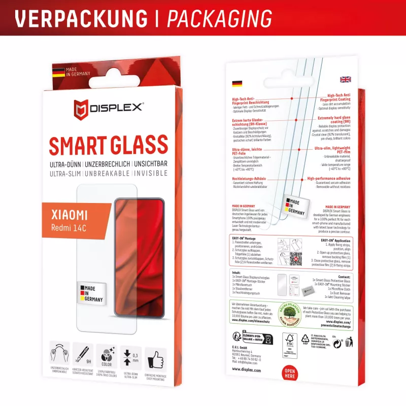 Displex Smart Glass (9H) do Xiaomi Redmi 14C, naklejka montażowa, niezniszczalne