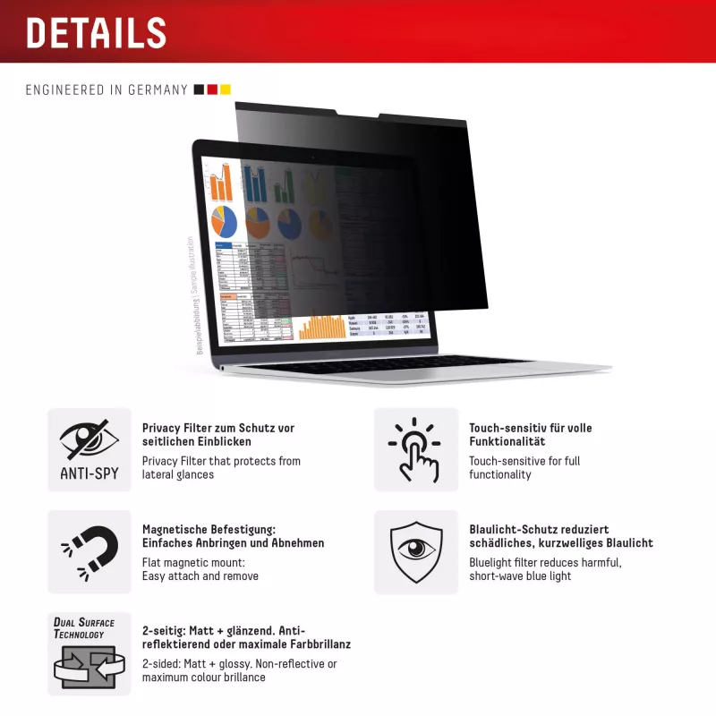 Displex PRIVACY SAFE magnetyczny dwukierunkowy filtr prywatyzujący Surface Laptop Studio 2 14,4 cala