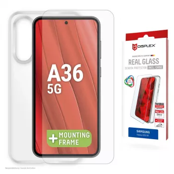 Szkło hartowane z ramką montażową i etui dla Samsung Galaxy A36 od e.v.i., Ekologiczna ramka montażowa, odporne na zarysowania, przezroczyste