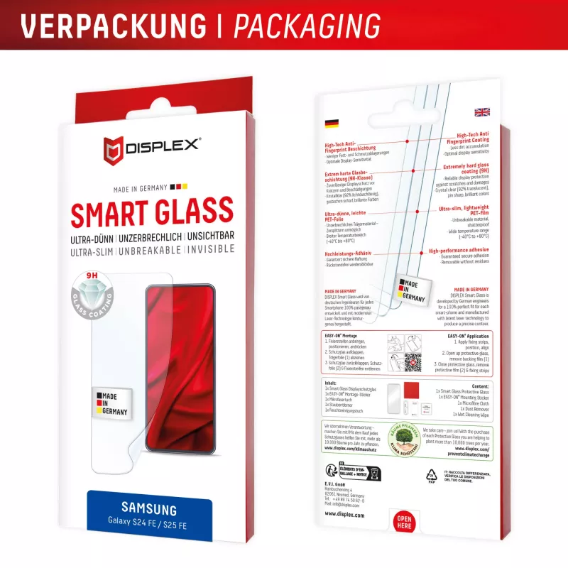 Displex Smart Glass (9H) dla Samsung Galaxy S25 FE/S24 FE, naklejka montażowa, nietłukące się