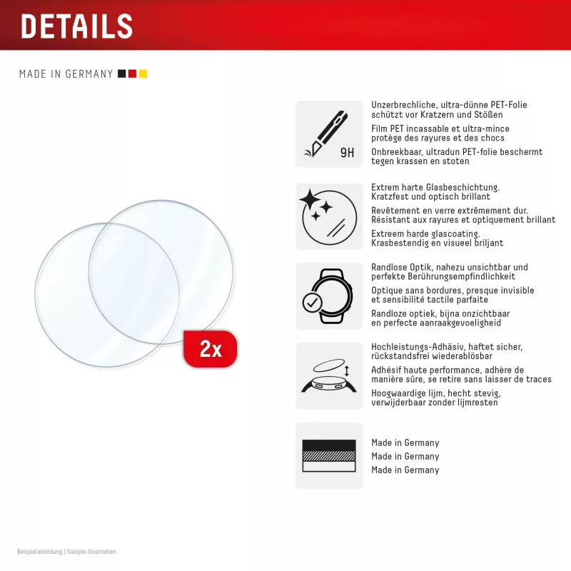 Szkło hartowane e.v.i. Displex 9H Glass do Galaxy Watch 8 40mm, 2 szt., ultracienkie, bezramkowe, odporne na smugi
