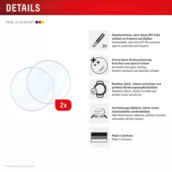 Szkło ochronne na ekran do Galaxy Watch 8 (44 mm) e.v.i. — Displex 9H, 2 szt., ultracienkie, bezramkowe, przeciw smugom