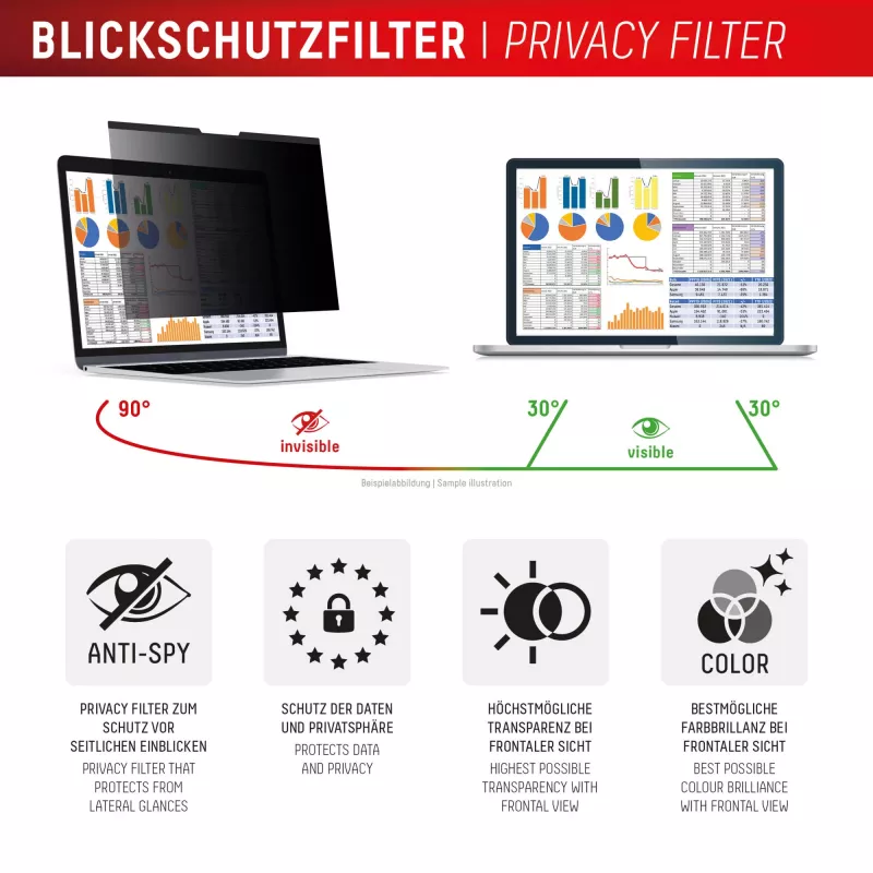 Filtr prywatności e.v.i. Displex PRIVACY SAFE magnetyczny dwukierunkowy do 16-calowego laptopa/notebooka (16:10), bezramkowy, błyszczący/matowy, 3H