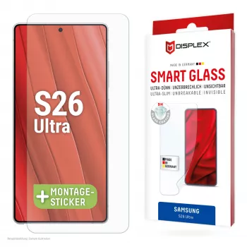 Displex Smart Glass (9H) dla Samsung S26 Ultra, niezniszczalne, Samsung, Galaxy S26 Ultra, Aplikacja na sucho, Odporne na złamanie, Odporne na zabrudzenia, Odporne na zarysowania, Transparentny, 1 szt.