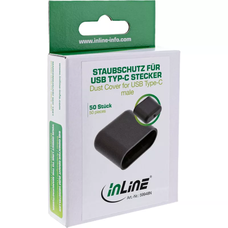 Osłona przeciwkurzowa na wtyk USB-C męski InLine 59948N czarna 50 szt.