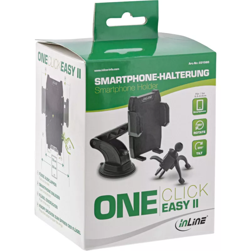 Uchwyt samochodowy na smartfon InLine ONE CLICK EASY II — uniwersalny uchwyt pasywny, czarny