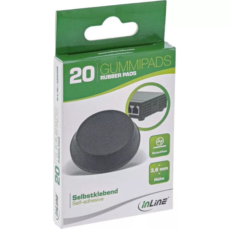 InLine gumowe podkładki 20 szt. opakowanie czarne, płaski kształt 1,2 cm, Guma, Czarny