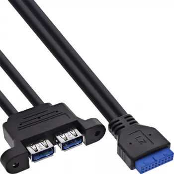 Kabel wewnętrzny InLine 33390K USB 3.2 Gen 1, płyta główna na 2x USB-A żeński, 0,45 m
