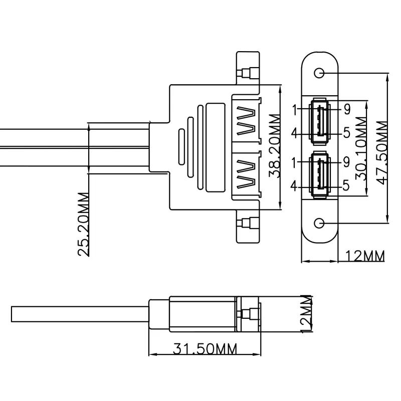 Kabel wewnętrzny InLine 33390K USB 3.2 Gen 1, płyta główna na 2x USB-A żeński, 0,45 m