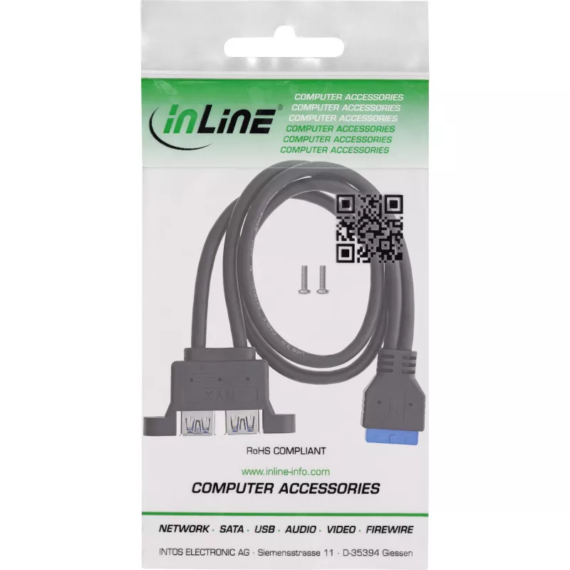 Kabel wewnętrzny InLine 33390K USB 3.2 Gen 1, płyta główna na 2x USB-A żeński, 0,45 m