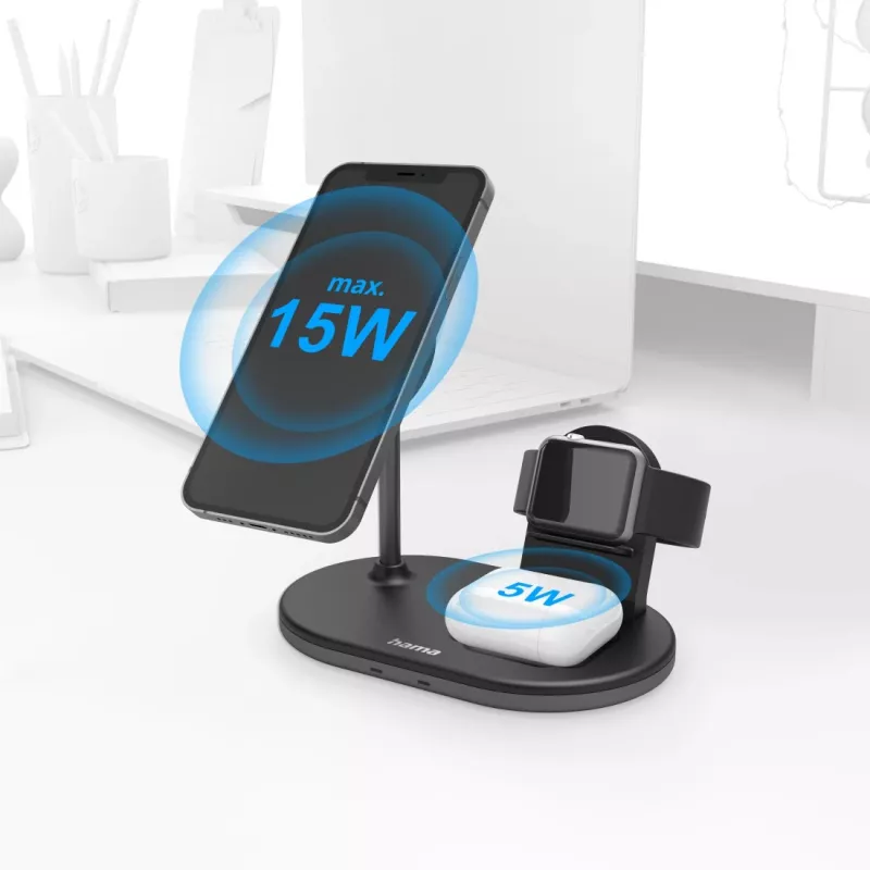 Hama MagCharge Multi Zestaw słuchawkowy, Smartfon, Zegarek Czarny AC Ładowanie bezprzewodowe Szybkie ładowanie Do użytku wewnętrznego