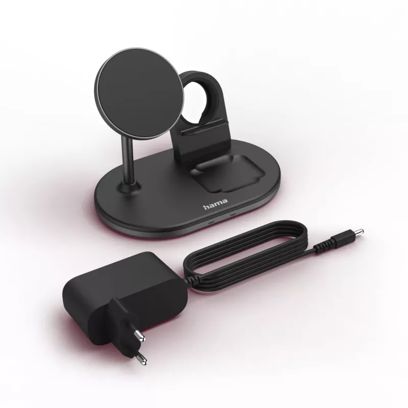 Hama MagCharge Multi Zestaw słuchawkowy, Smartfon, Zegarek Czarny AC Ładowanie bezprzewodowe Szybkie ładowanie Do użytku wewnętrznego