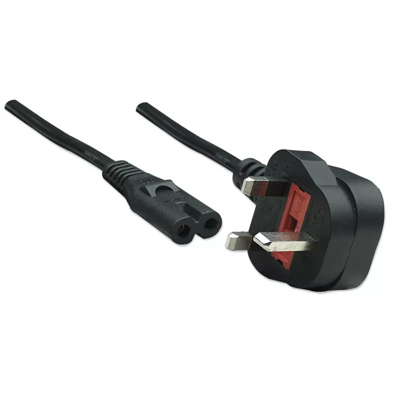 Kabel zasilający Manhattan, wtyczka brytyjska 3-pinowa do C7 żeńskiego (ósemka), 1,8 m, 13 A, czarny, przewód, dożywotnia gwarancja