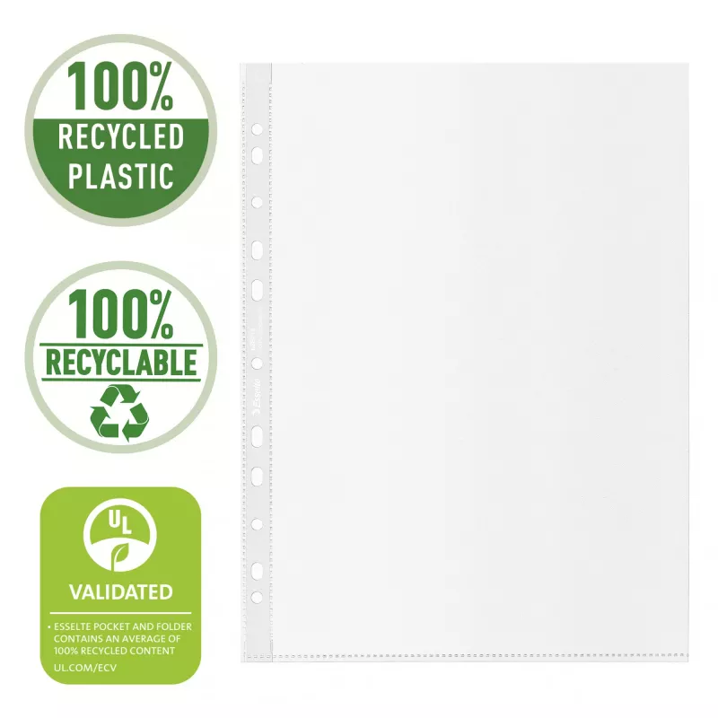 Esselte Recycle Pocket A4, 210 x 297 mm (A4), Transparentna, Polipropylen (PP), Pionowa, Góra, 0,07 mm