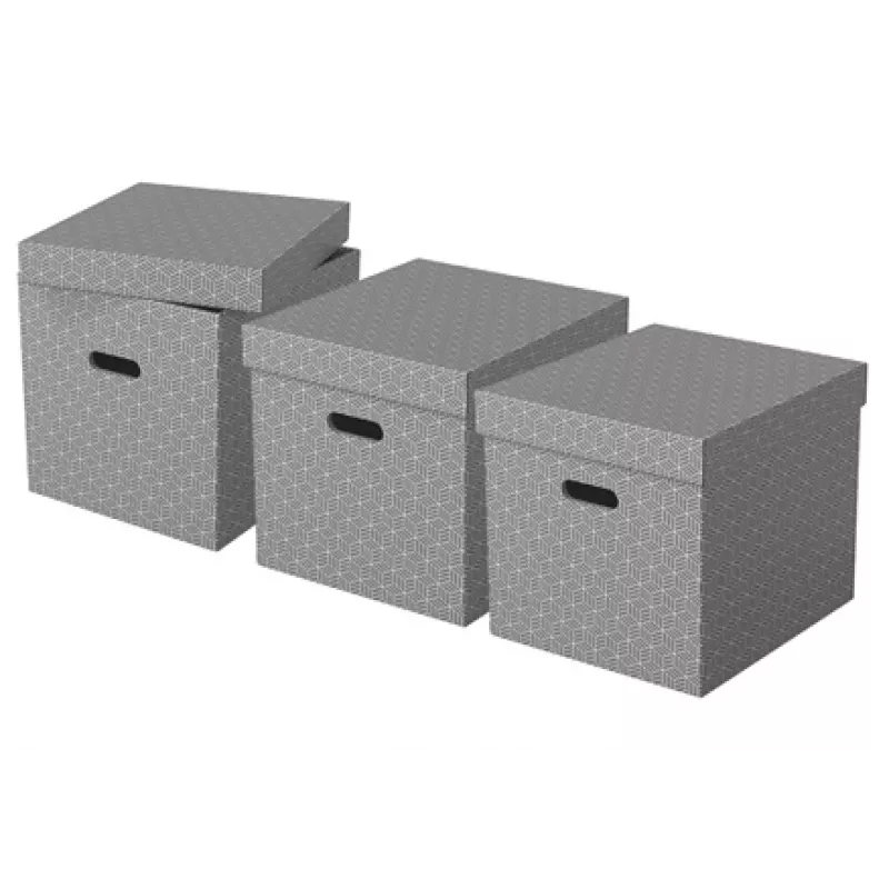 Esselte Home Storage Box Cube, zestaw 3 szt., karton, szary, 320 mm, 315 mm, 365 mm, 850 g