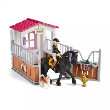 schleich HORSE CLUB Przyczepa dla koni z Tori i Princess, Stajnia dla koni, Konie, 5 lat, Wielokolorowy, Plastik
