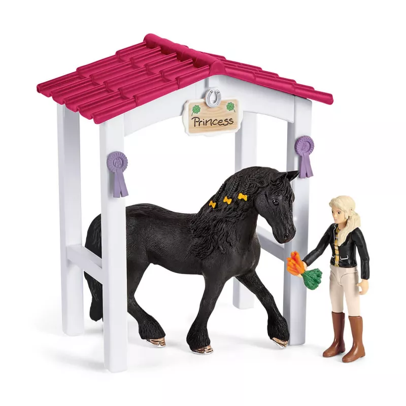 schleich HORSE CLUB Przyczepa dla koni z Tori i Princess, Stajnia dla koni, Konie, 5 lat, Wielokolorowy, Plastik