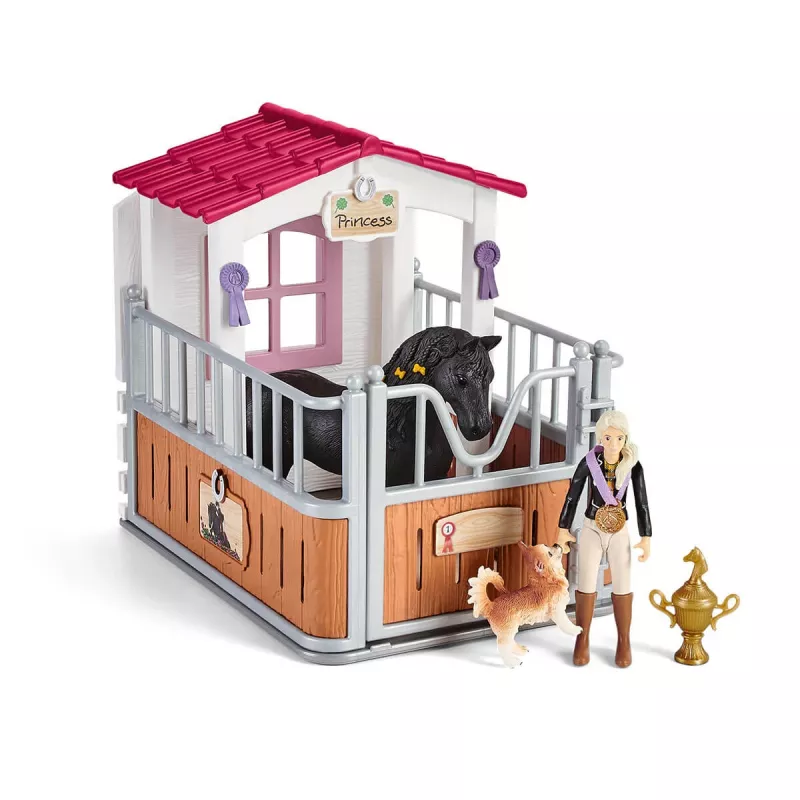 schleich HORSE CLUB Przyczepa dla koni z Tori i Princess, Stajnia dla koni, Konie, 5 lat, Wielokolorowy, Plastik